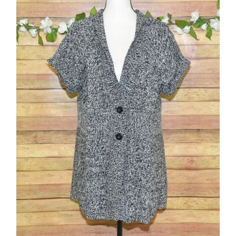 Kenneth Cole Reaction Gray Heathered Ladies XL Short Sleeve Cardigan Chunky Knit